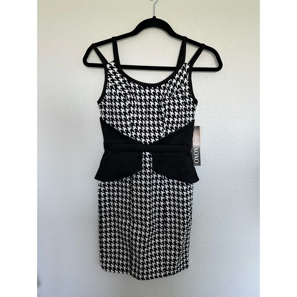 XOXO Houndstooth Peplum Double Strap Mini Dress Size 1/2